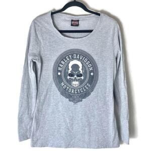 Harley Davidson Long Sleeved Rhinestone Skull Top Size Medium